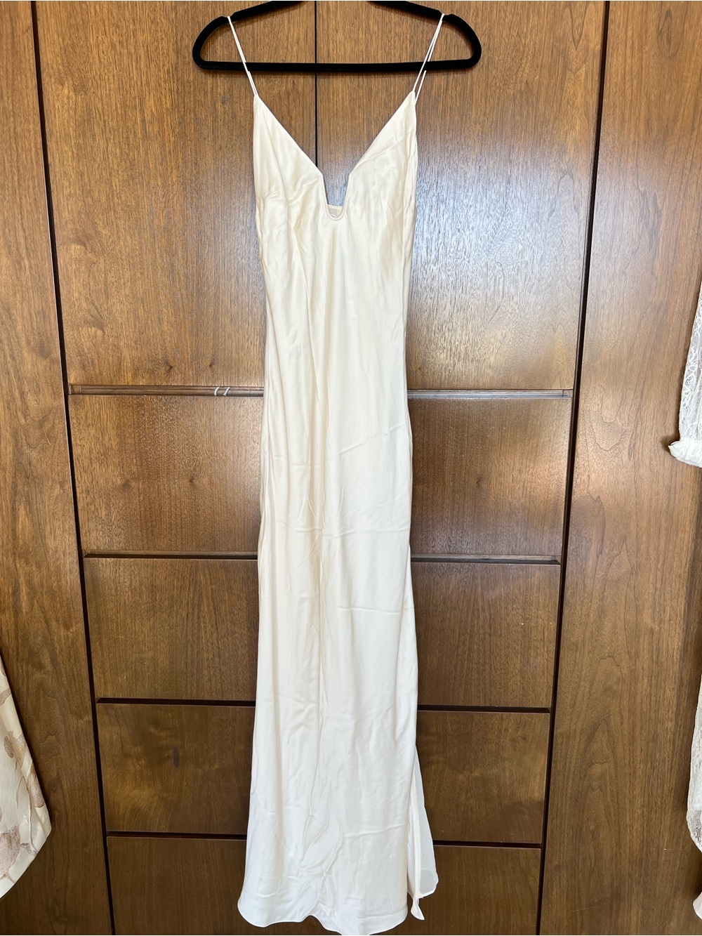 Elegant Cream Satin Slip Wedding Dress with Delicate Straps